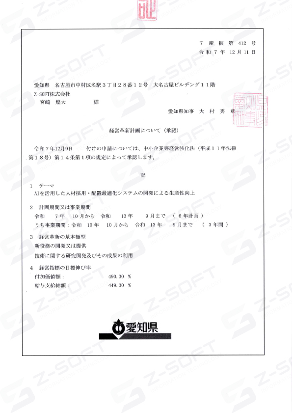 経営革新計画について（承認）